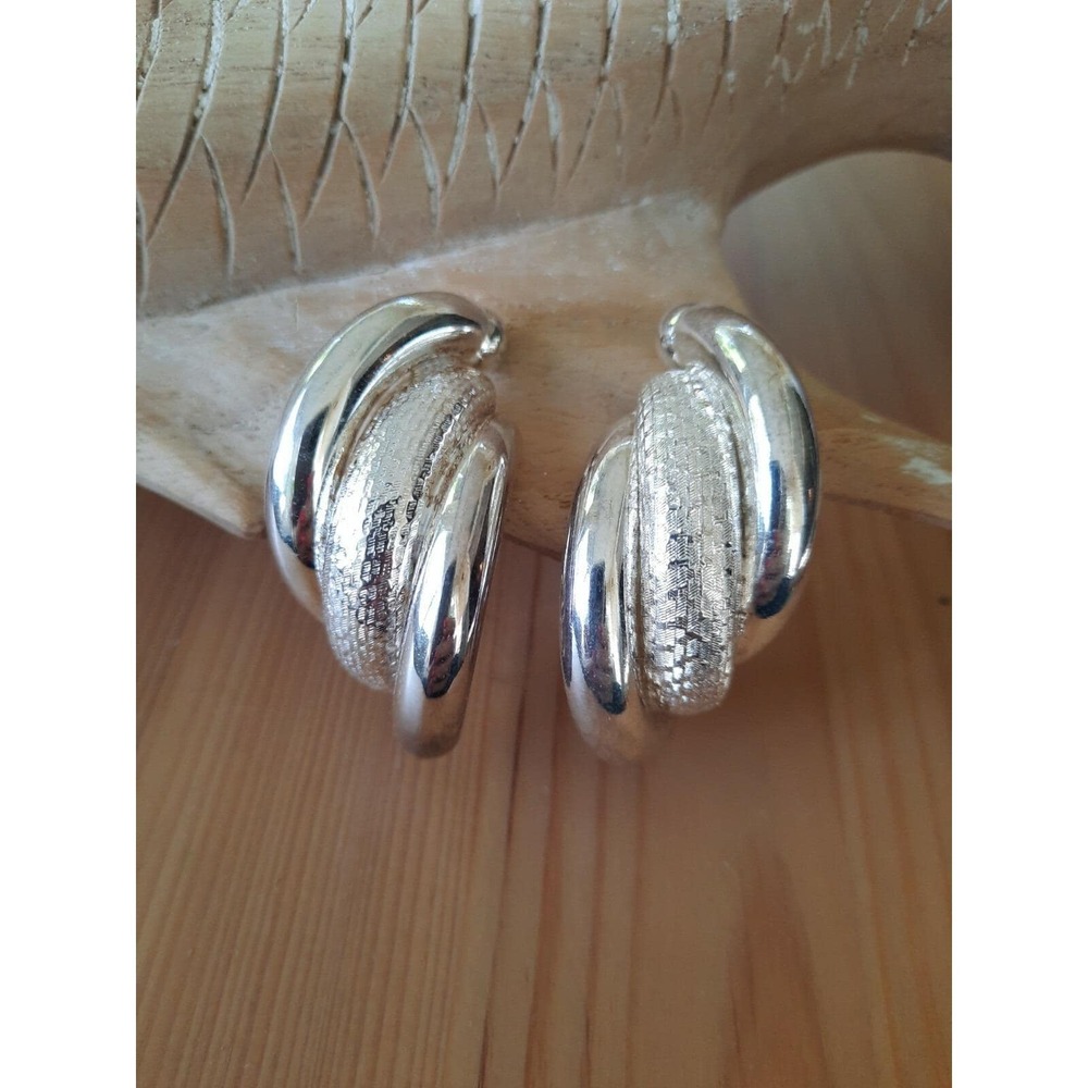 Givenchy Chunky  Textured Silver Tone Clip-On Runway Couture Earrings